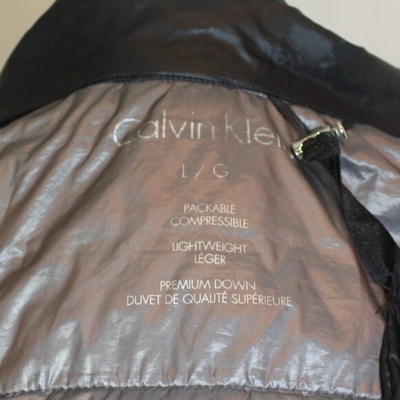 CALVIN KLEIN down blend packable puff Black hoodie jacket , women size large - Picture 8 of 10